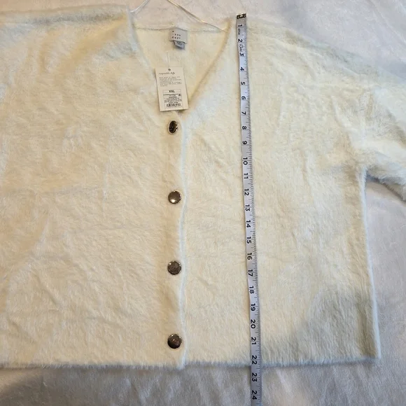 A New Day Cream Fuzzy V-Neck Cardigan Sweater XXL Women's New - Picture 9 of 11